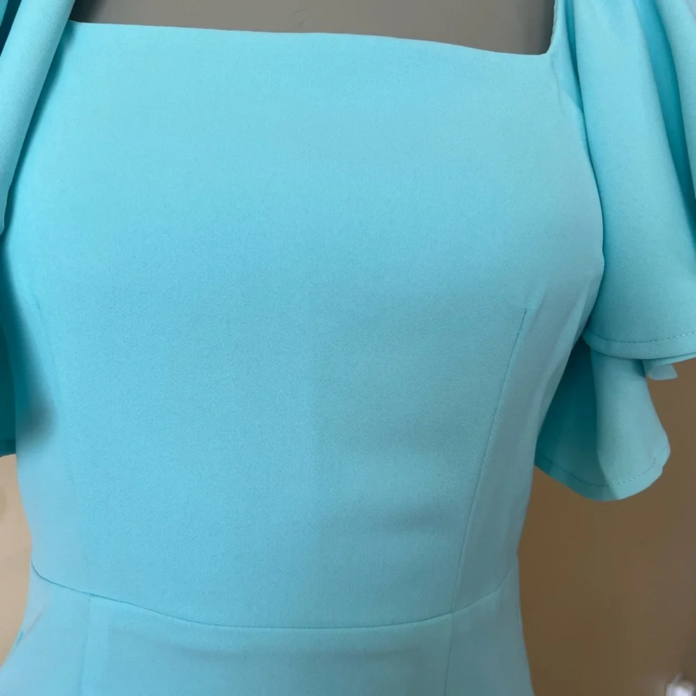 TCEC One Shoulder Aqua Dress with Ruffle Detail - Picture 2 of 16